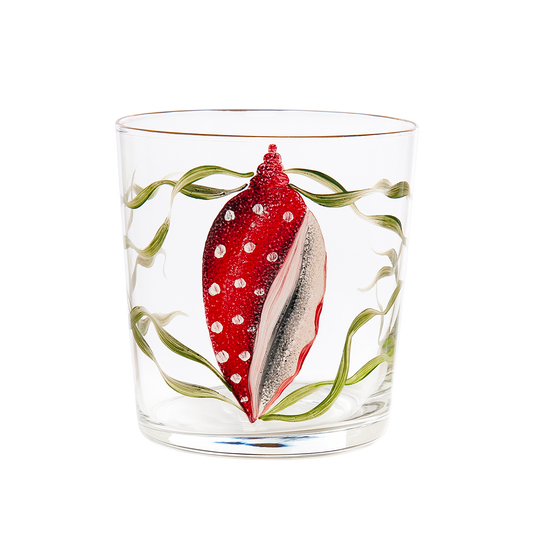 Red Shells Hand-Painted Tumbler Glass