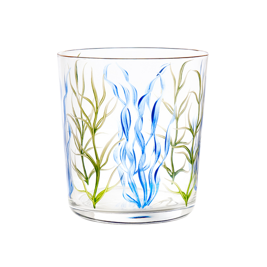 Blue Seaweed Hand-Painted Tumbler Glass