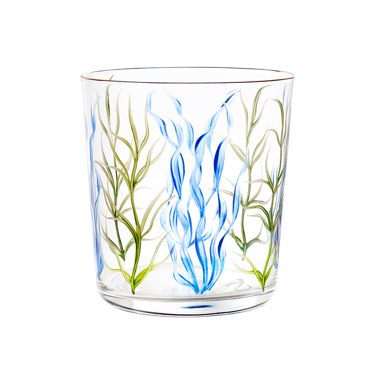 Blue Seaweed Hand-Painted Tumbler Glass