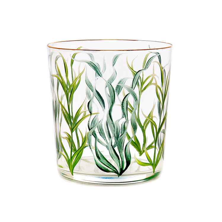 Green Seaweed Hand-Painted Tumbler Glass