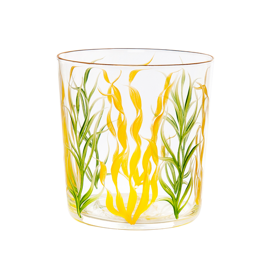 Yellow Seaweed Hand-Painted Tumbler Glass