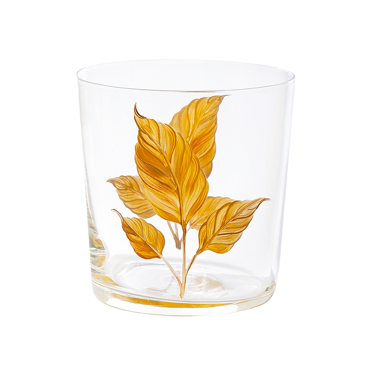 Set of 4 Leaves Hand-Painted Tumbler Glasses