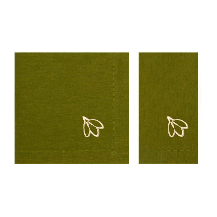 Embroidered Leaf Khaki Napkins