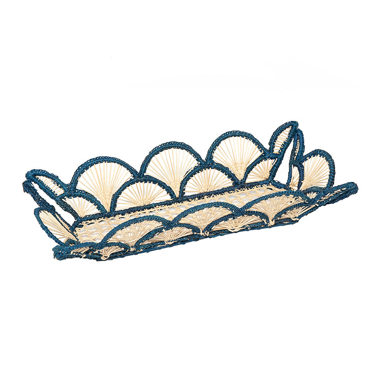 Seashell Handwoven Blue Rectangular Basket