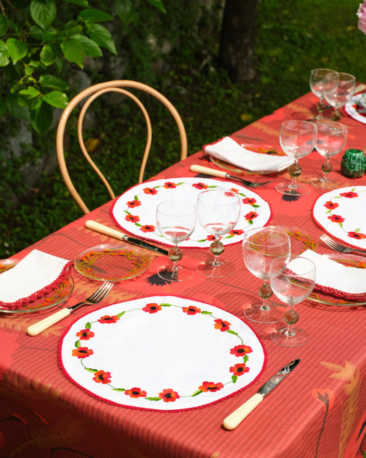 Crini & Sophia Poppy Burgundy Tablecloth