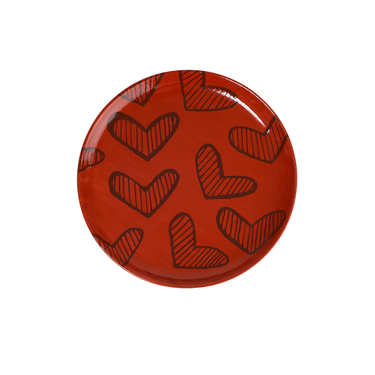 Hearts Hand-Painted Red Ceramic Dinner Plate