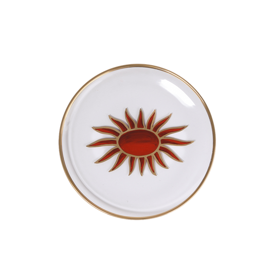 Sun Hand-Painted Red & Gold Glass Dessert Plate