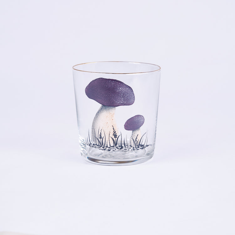 Set of 4 Mushroom Hand-Painted Purple Tumbler Glass