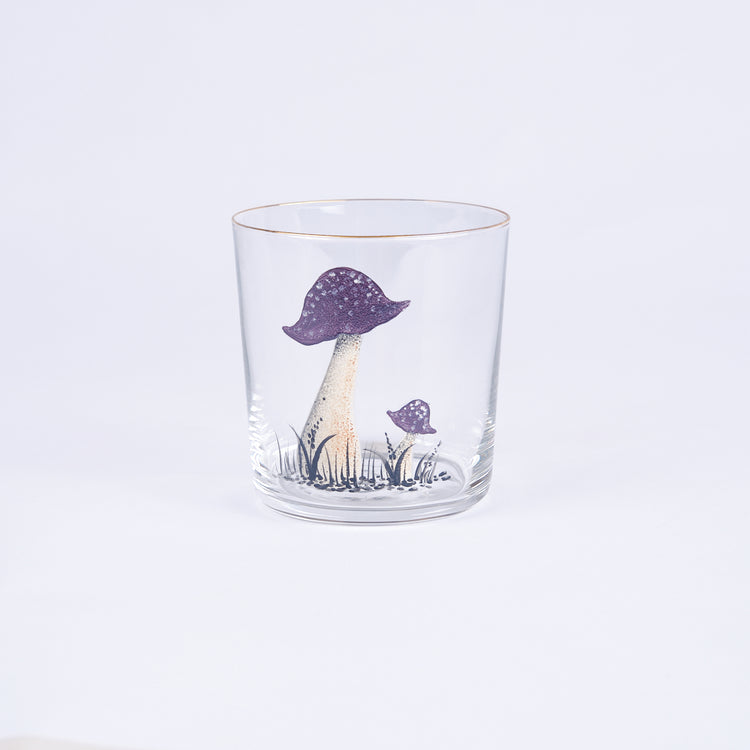 Set of 4 Mushroom Hand-Painted Purple Tumbler Glass
