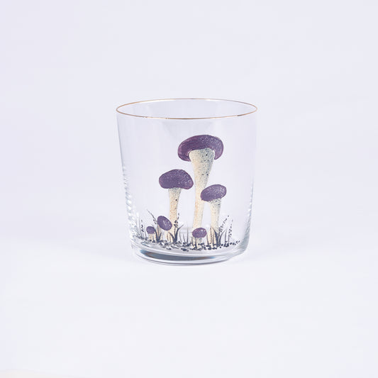 Set of 4 Mushroom Hand-Painted Purple Tumbler Glass