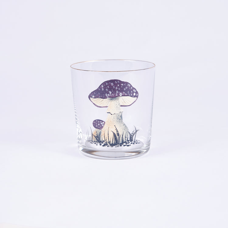Set of 4 Mushroom Hand-Painted Purple Tumbler Glass