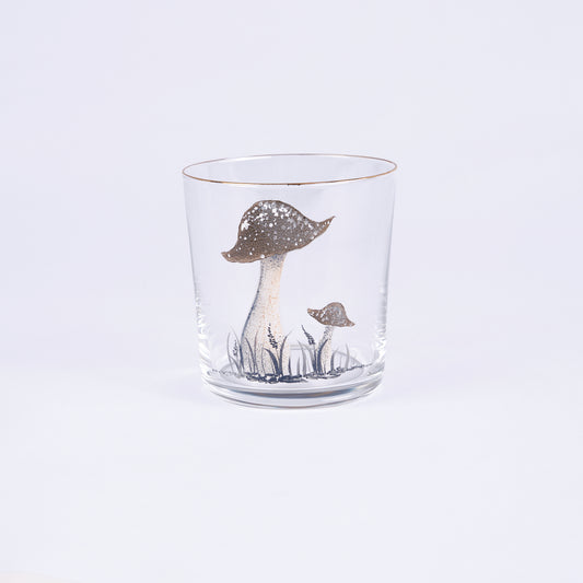 Set of 4 Mushroom Hand-Painted Olive Tumbler Glass
