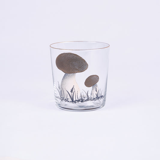 Set of 4 Mushroom Hand-Painted Olive Tumbler Glass