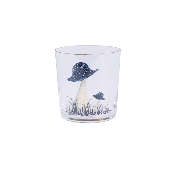 Blue Mushroom Hand-Painted Tumbler Glass