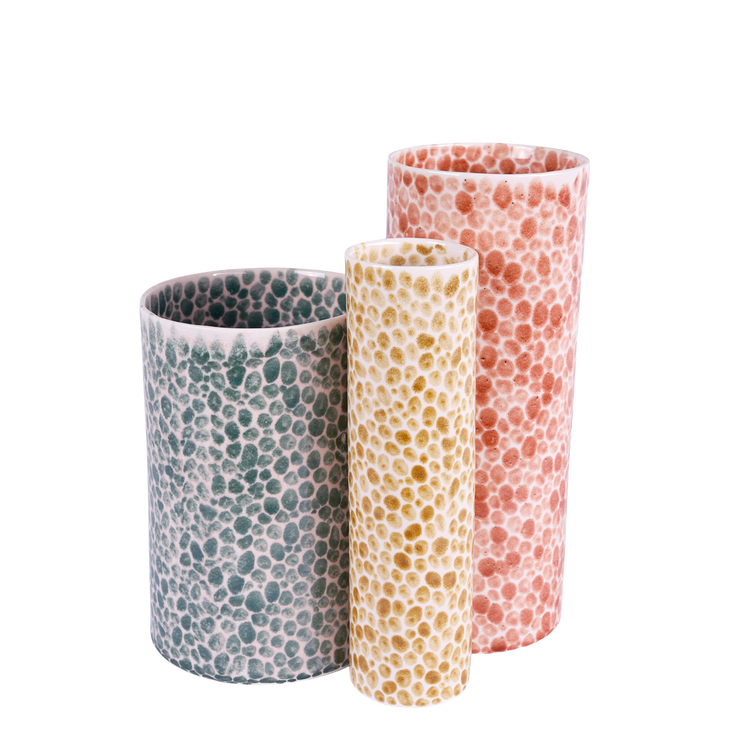 Hand-Painted Yellow Porcelain Dots Vase (Bamboo)