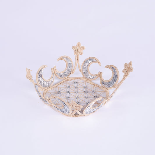 Moon Handwoven Natural & Silver Square Basket