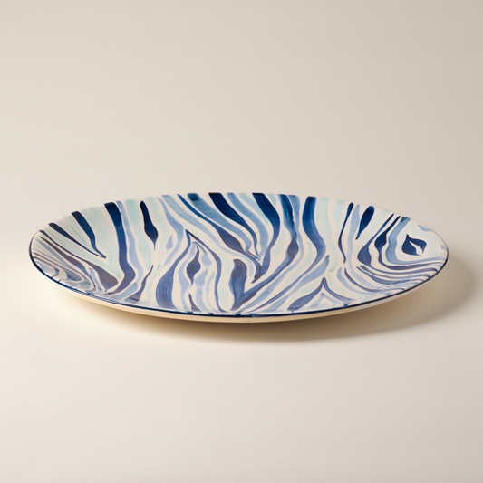 Animal Print Hand-Painted Blue Ceramic Platter
