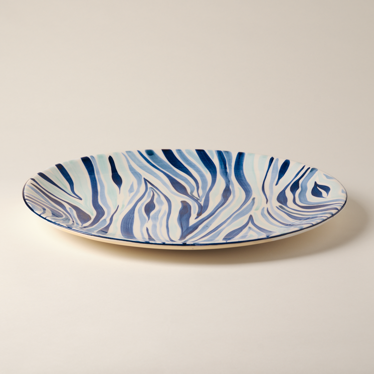 Animal Print Hand-Painted Blue Ceramic Platter