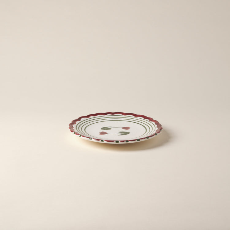 Tulip Hand-Painted Red Ceramic Dessert Plate