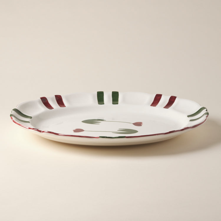 Tulip Hand-Painted Red Ceramic Platter