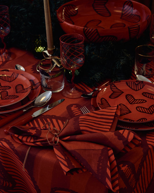 Set of 4 Hearts Red Linen Napkins