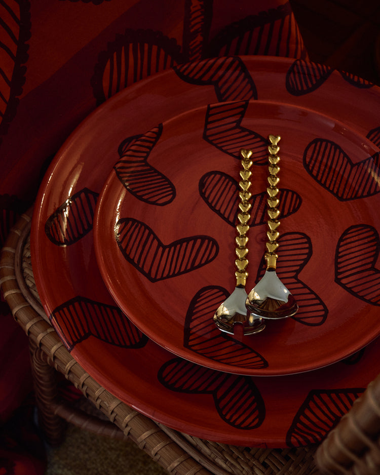 Hearts Ceramic Hand-Painted Red Extra Large Platter