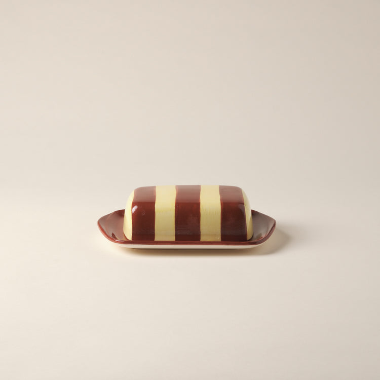 Striped Terracotta & Yellow Butter Dish