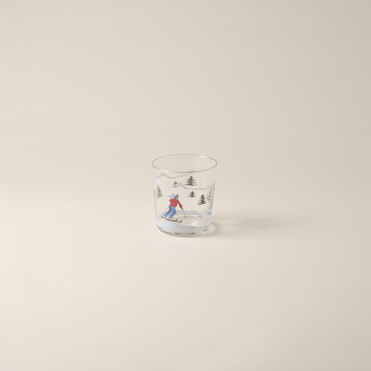 Set of 4 Skier Hand-Painted Tumbler Glass
