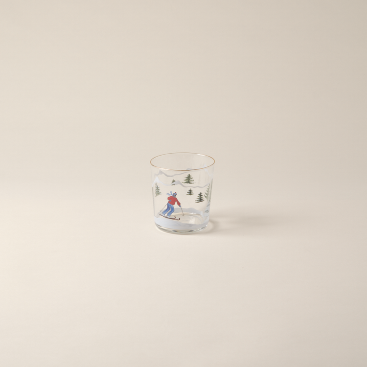 Set of 4 Skier Hand-Painted Tumbler Glass