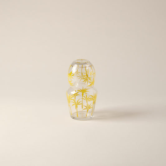 Bedside Water Carafe & Glass Set Hand-Painted Yellow Palm Trees