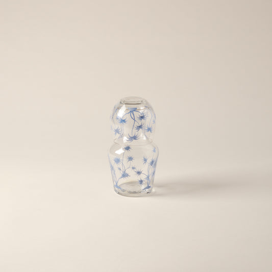 Bedside Water Carafe & Glass Set Hand-Painted Blue Palm Trees