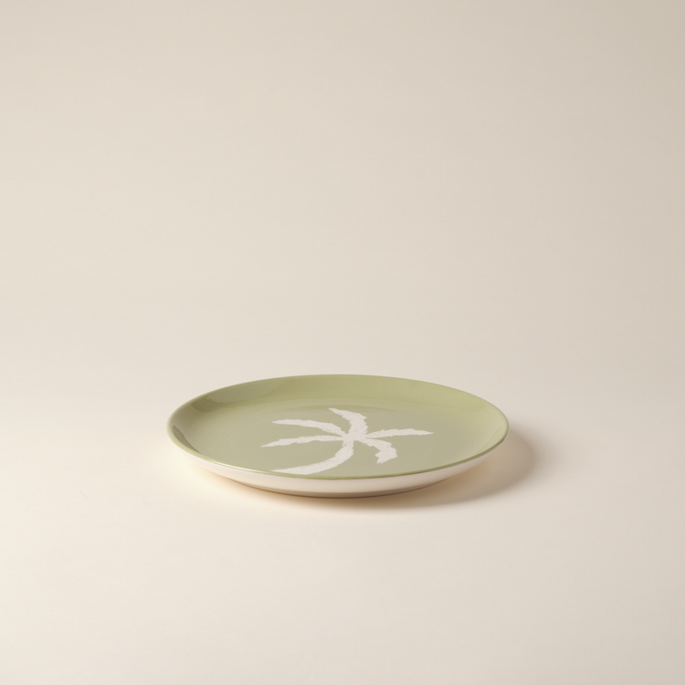 Palm Tree Hand-Painted Olive Ceramic Dinner Plate