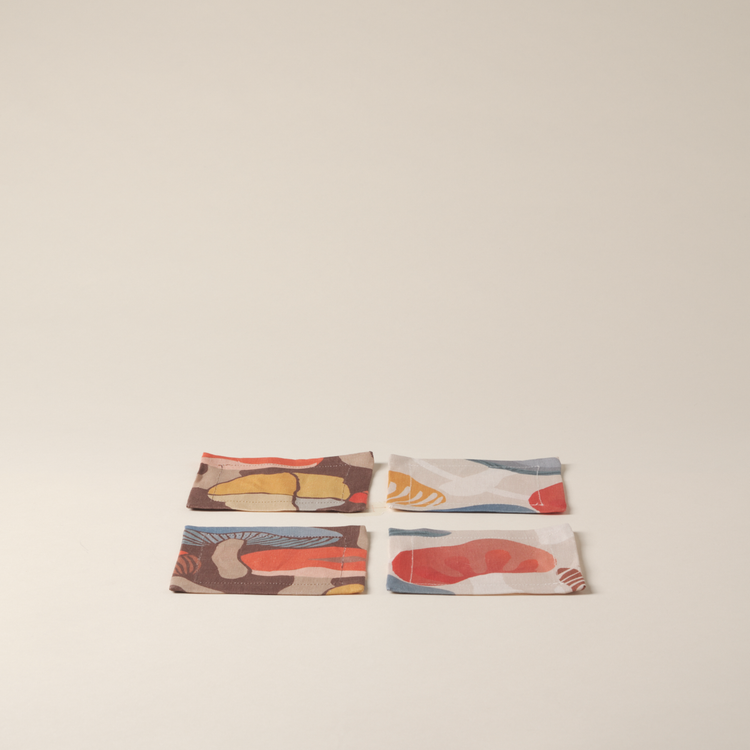 Set of 4 Wonderland Brown Linen Coasters