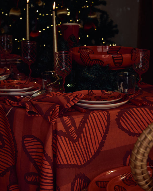 Hearts Ceramic Hand-Painted Red Cake Stand