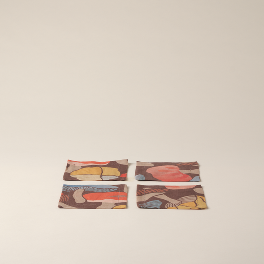 Set of 4 Wonderland Brown Linen Coasters
