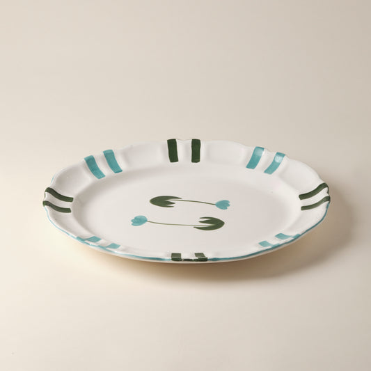 Tulip Hand-Painted Blue Ceramic Platter