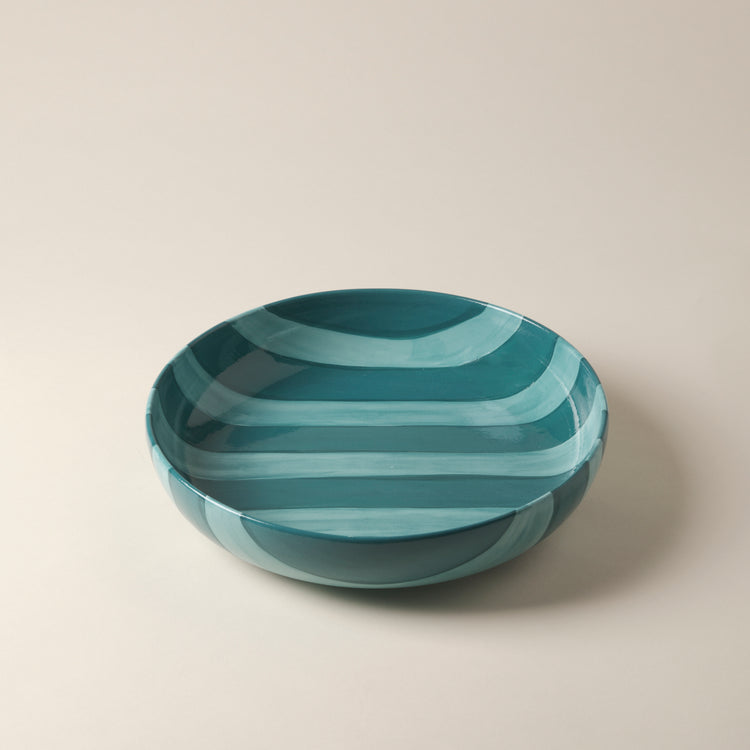 Striped Turquoise Ceramic Salad Bowl