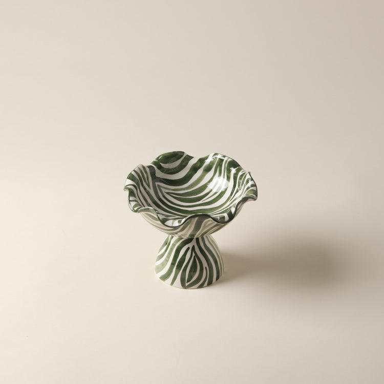 Animal Print Hand-Painted Green Ceramic Sundae Bowl