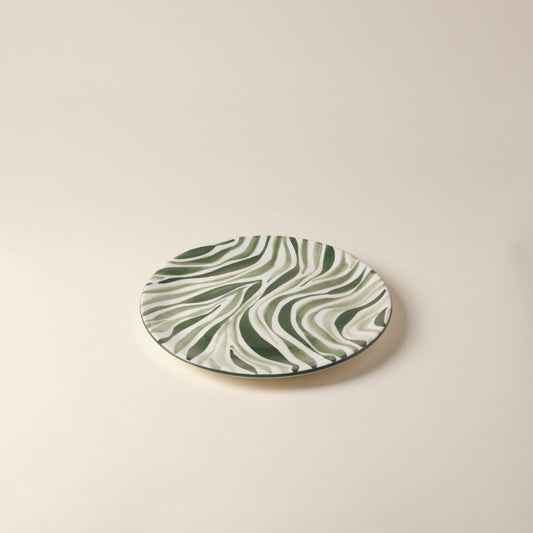 Animal Print Hand-Painted Green Ceramic Dinner Plate