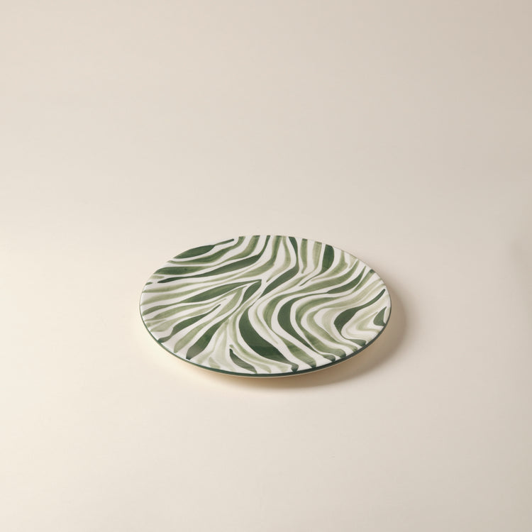 Animal Print Hand-Painted Green Ceramic Dinner Plate