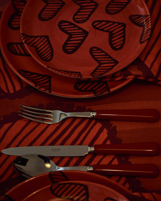 Hearts Hand-Painted Red Ceramic Dinner Plate