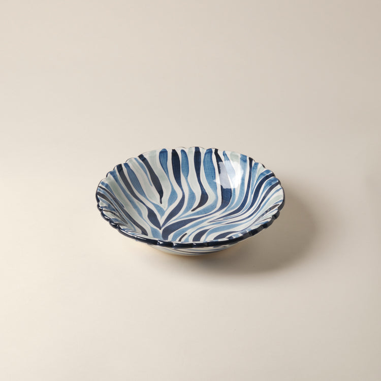 Animal Print Hand-Painted Blue Ceramic Salad Bowl