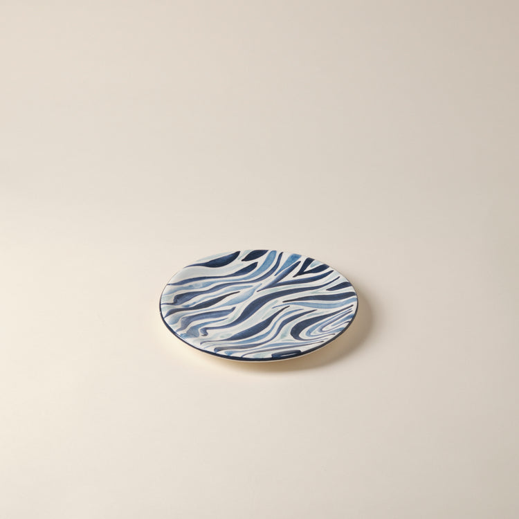 Animal Print Hand-Painted Blue Ceramic Dessert Plate