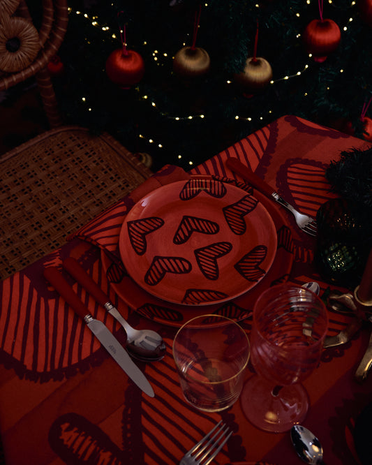 Hearts Hand-Painted Red Ceramic Dinner Plate