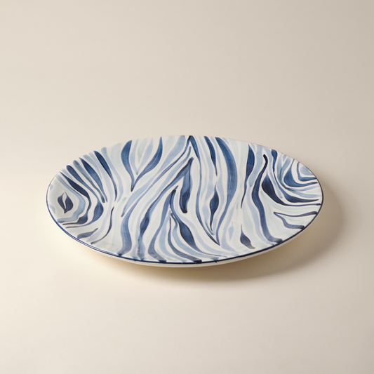 Animal Print Hand-Painted Blue Ceramic Platter