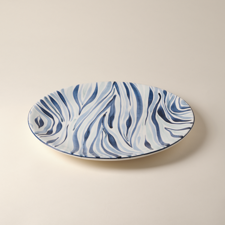 Animal Print Hand-Painted Blue Ceramic Platter