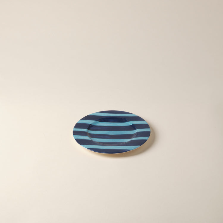 Striped Indigo Blue Dessert Plate