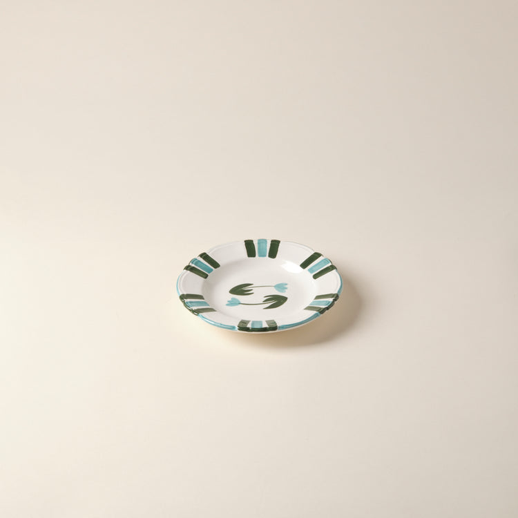 Tulip Hand-Painted Blue Ceramic Dessert Plate