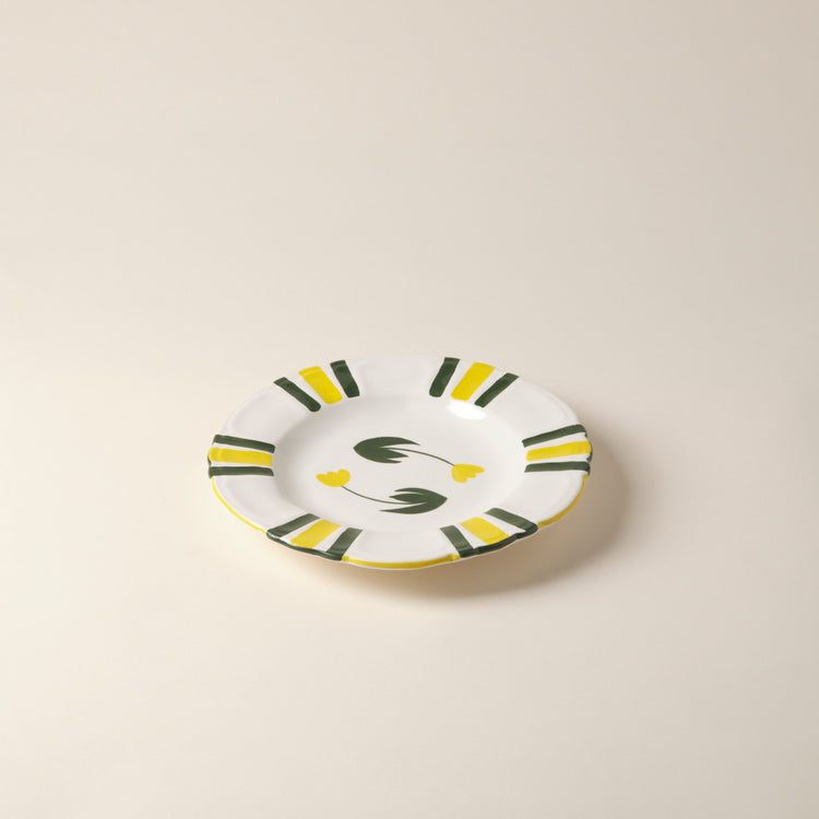 Tulip Hand-Painted Yellow Ceramic Dinner Plate