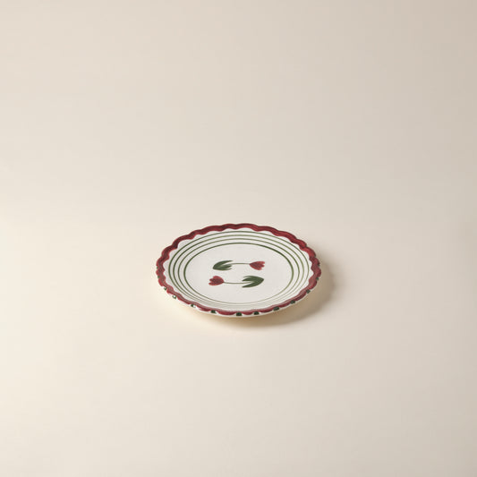 Tulip Hand-Painted Red Ceramic Dessert Plate